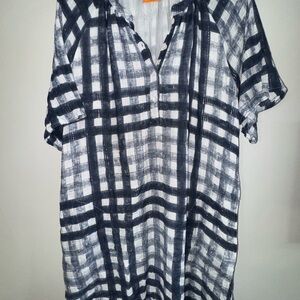 Oliphant navy and White Checkered Button-Down Dress